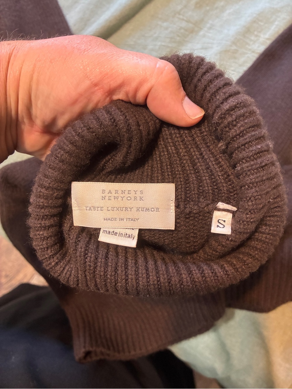 Barney's New York Brown 100% Cashmere Cable Long-Sleeved Turtleneck Sweater - Picture 7 of 8